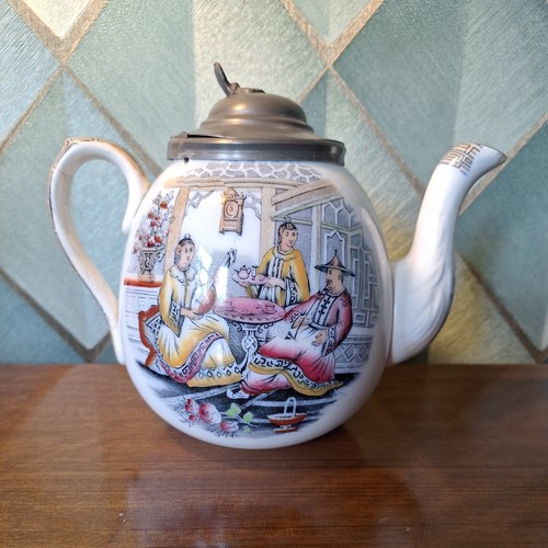 Antique ceramic teapot hinged - teapot,