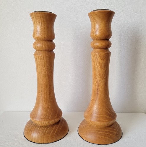 Pair wooden candle holders - pair,