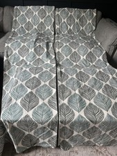 IKEA FJADERKLINT Linen Curtains  Natural/ Green Leaf Print Long 140 X 250cms 