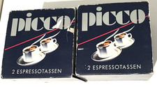 Vintage PICCO Espresso Cups & Saucers Set of 4 White Silver Stripe