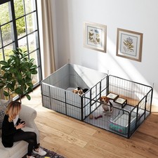Steel Dog Whelping Box  2 Rooms, Cover, Pads, 203cm Puppy Pen for S/M Dogs
