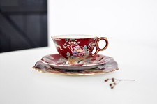 Rare Royal Winton Grimwades Red Pekin Trio | Collectible 1950s China Teacup Set