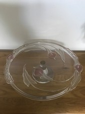 Cake Stand Glass Footed Pedestal Floral Vintage Style Plated Display - 14”
