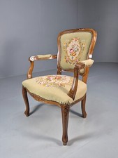Vintage Rococo Fauteuil Floral Tapestry Carved Frame Danish 1960s EB9554 VCAR