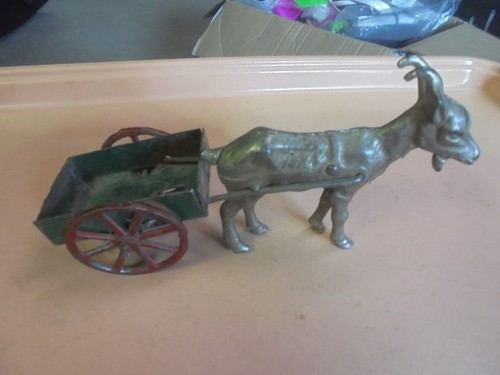 Vintage cast iron goat cart - iron,