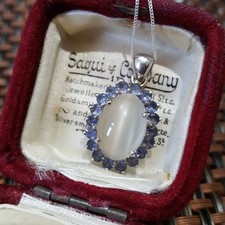 925 Sterling Silver Necklace, Natural Cat's Eye Quartz And Tanzanite Pendant