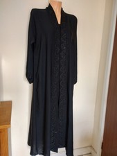 Vintage Long Black Oriental Embroidered Beaded Dress Coat Size  XL 44"-46" Chest