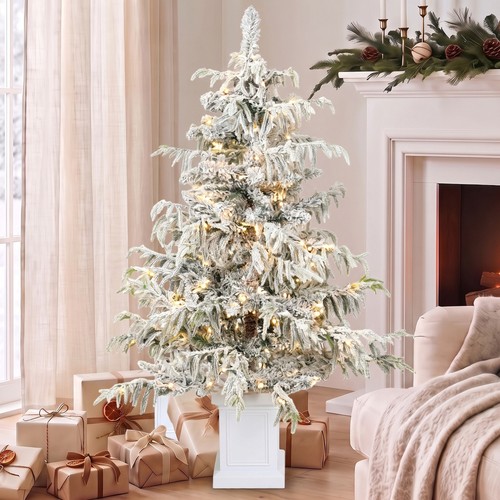 4ft prelit flocked - prelit, christmas