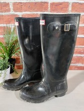 HUNTER BLACK WELLIES UK 4 EU 37 PULL ON WELLINGTON BOOTS US 5M 6F ORIGINAL GLOSS