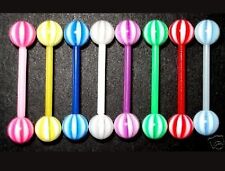 Set of 8 - Flexi Tongue Bars - Candy Stripe - 16mm Length Bars with 5mm Balls