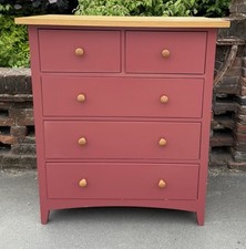 Contemporary Light Oak & Coral Painted Chest Of Drawers