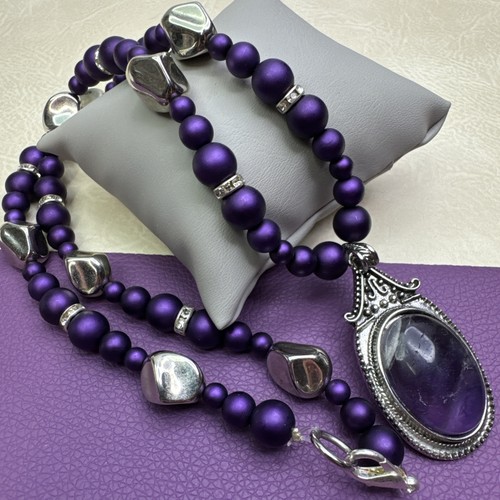 Amythest necklace large stone - amythest,