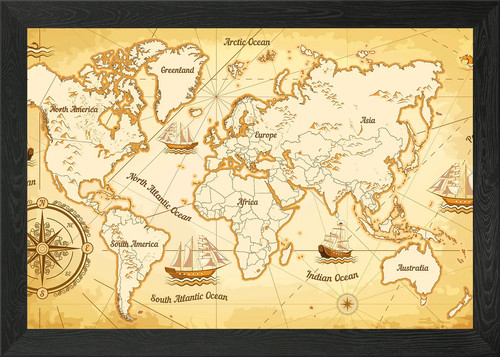 Old map the world framed - old,