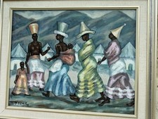 DEZSO KOENIG(1902-1972,SOUTH  AFRICA) OIL PAINTING OF AFRICAN LADIES WITH HATS .