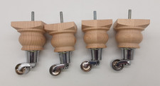 Set Of 4 Wood Furniture Casters/Feet With Chrome Wheels