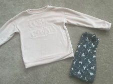 Girls Unicorn fleece Pjs Loungewear Set Pink Grey Age 10 VGC Long Sleeve Slogan