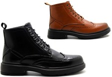 Mens Brogue Combat Rider Boots Biker Army Military Ankle Casual Formal Shoe Size