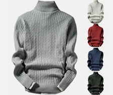 Mens Knitted Turtle Roll Neck Jumper Tops Winter Warm Long Sleeve Polo Sweater