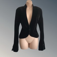 LALAGE BEAUMONT Black Iridescent %100 Silk Velvet Jacket / Size 12/14