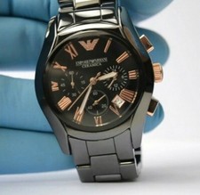 NEW GENUINE EMPORIO ARMANI AR1410 CERAMIC BLACK AND ROSE GOLD MENS WATCH  UK