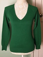 Zara Forest Green Cotton Blend Thin Knit V-Neck Jumper - Size M (8 / 10)