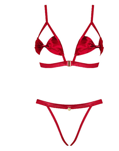 Red satin bra thong 10 - thong,