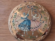 Vintage Kigu Powder Compact 1950s Two Ballerinas in blue & pink 8cm diam.