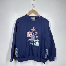 Vintage Alice Collins Sweatshirt Womens M Navy Blue Floral Golf Embroidered 90s