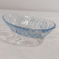 Oval Blue Cut Glass Bowl