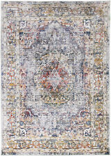Vintage Traditional Rug Distressed Bohemian Medallion Faded Multi Coloured Mat 