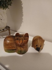 Solid Wood Cat And Hedgehog  Ornaments  9cm Cute Animals Collection 
