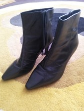 Faith Ladies Size 6 (39) Black Heeled Ankle Boots - Leather - Overlap/Stitching