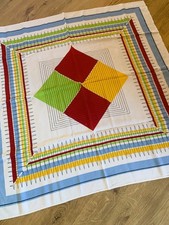Vintage 1950s White Red Green Yellow Blue Atomic Design Linen? Square Tablecloth