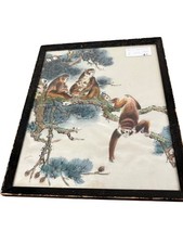 Framed Silk Monkey Painting
