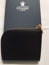 Ettinger Bridle Hide Zipped Curved Wallet + Key Strap Black/London Tan *Brand Ne