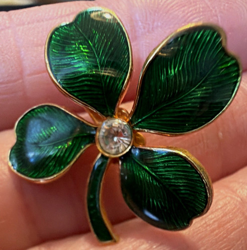 Green enamel clover shamrock - green,