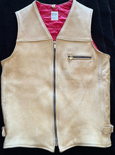 Owatonna Minnesota Uber Leather Vest Jacket Mens Size 40 Zip Quilted Tan Vintage