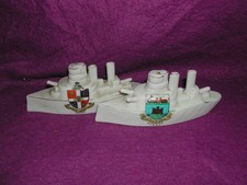Two Crested China Battleships. LUTON & DUNOON Crests. Damaged.