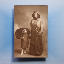 Edwardian Actress Postcard 1914 Real Photo Gladys Cooper Sou'wester & Daughter