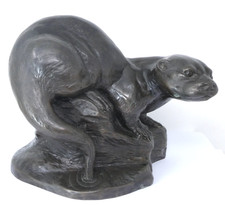Otter Sculpture Composite Bronzed Finish Riverbank Animal Figure Wildlife Heavy
