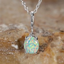 White Opal Fire Oval Pendant