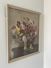 Vernon Ward 'Dahlias' Vintage Print 1950s Original Glazed Frame 31cm X 46cm