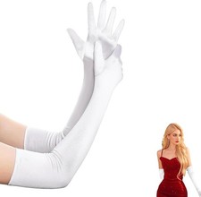 Long Elbow White Satin Gloves