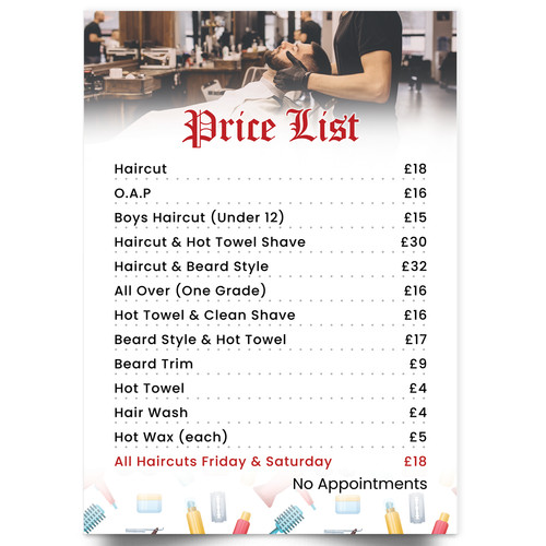 Barber shop price list poster - barber,