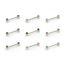 Nipple Bar with Front Facing Gem Surgical Steel - Choose Colour and Size