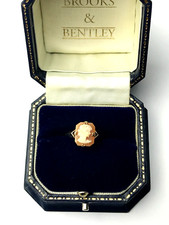 9ct Gold Cameo Carved Shell Lady Portrait 1974 Vintage Ring - Size L
