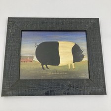 The Black and White Pig Framed Farm Animal Print M. Wiscombe 28x23cm Rustic 