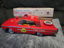 VINTAGE RARE OLD TIN TOY FIRE CHIEF CAR JAPAN DAIYA FRICTION POWERED 1960'S