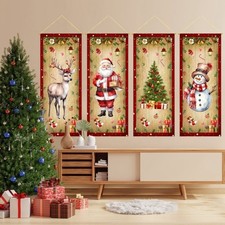 4pcs Elk Merry Christmas Banner Large Size Xmas Cloth Wall Couplet Porch Sign