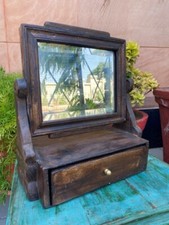 Vintage Wooden Hand Crafted Dark Wooden Color Dressing Mirror With Drawer Box